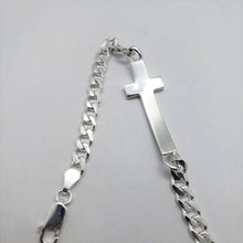 Load image into Gallery viewer, 925 Sterling Silver Sideways Cross with Curb Link Chain Bracelet
