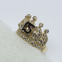 Load image into Gallery viewer, 14K Solid Yellow Gold Crown Sweet 15 Quinceanera Ring with CZ
