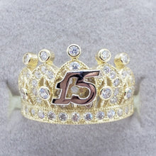 Load image into Gallery viewer, 14K Solid Yellow Gold Crown Sweet 15 Quinceanera Ring with CZ
