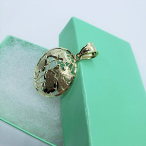 10K Yellow White Gold Globe Diamond Cut Pendant