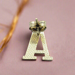 10K Solid Yellow Gold Initial Alphabet Letter Stud Earrings Diamond Cut