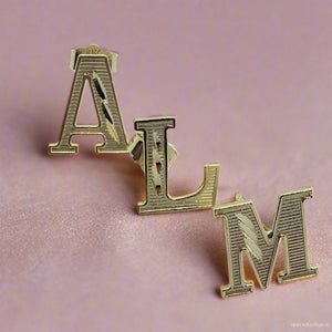 10K Solid Yellow Gold Initial Alphabet Letter Stud Earrings Diamond Cut