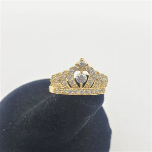 10K Yellow Gold Heart Crown with CZ Ring