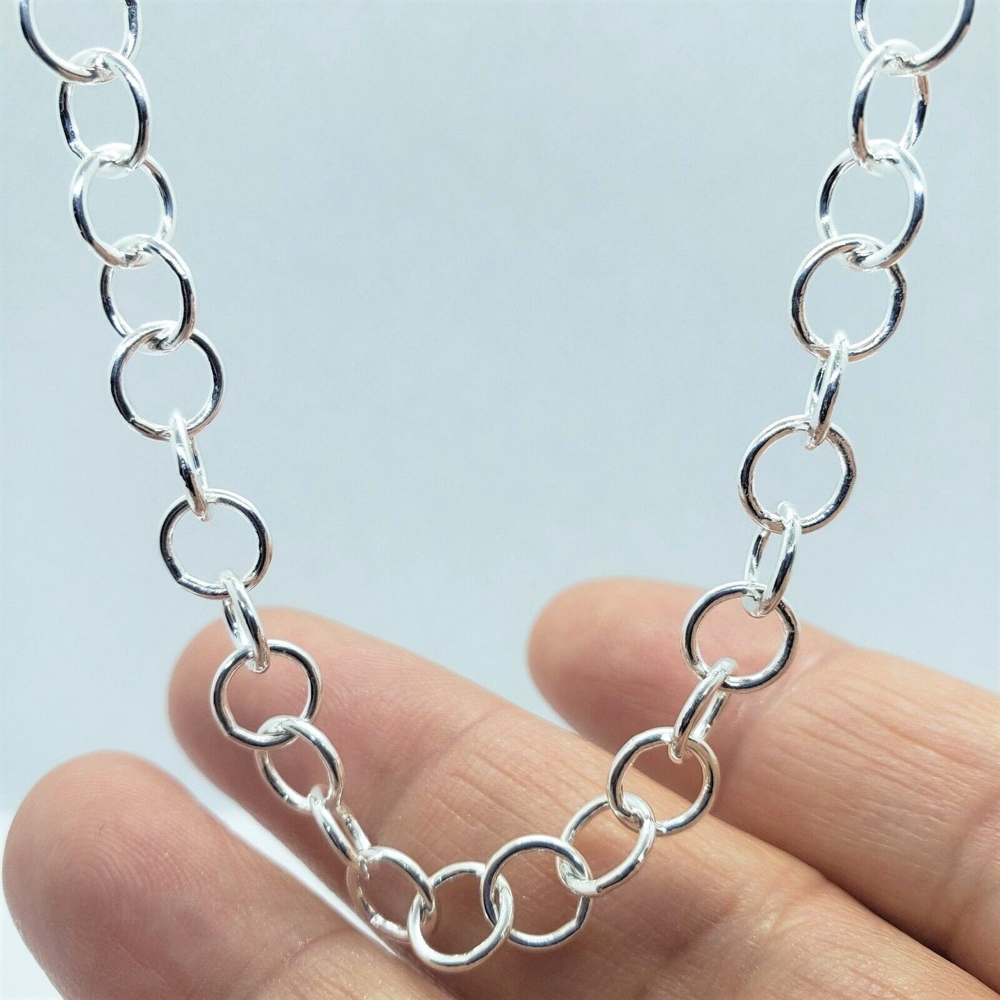 925 Sterling Silver Circle Link Cable Chain 6.9mm