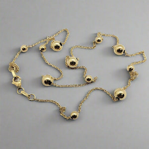 14K Yellow Gold Hollow Station Bead Chain