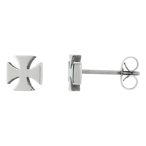 Stainless Steel Small Maltese Cross Stud Earrings