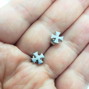 Stainless Steel Small Maltese Cross Stud Earrings