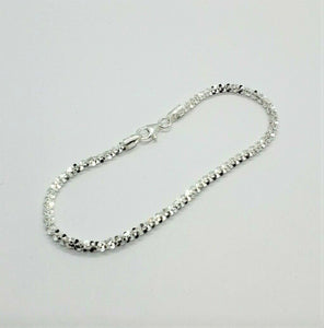 925 Sterling Silver 2mm Sparkle Rock Bracelet Necklace Chain