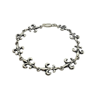 925 Sterling Silver Fleur De Lis French Lily Bracelet Chain