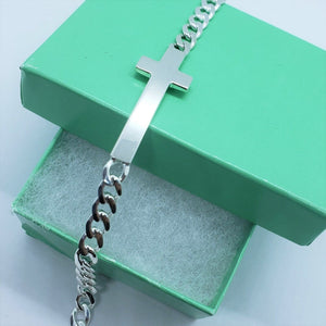 925 Sterling Silver Sideways Cross with Curb Link Chain Bracelet