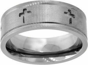 Titanium Wedding Band Ring with Cross Carving 8mm