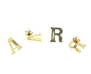 10K Solid Yellow Gold Initial Alphabet Letter Stud Earrings Diamond Cut