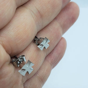 Stainless Steel Small Maltese Cross Stud Earrings