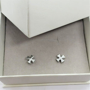 Stainless Steel Small Maltese Cross Stud Earrings