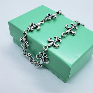 925 Sterling Silver Fleur De Lis French Lily Bracelet Chain