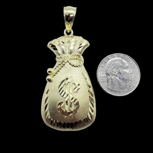 10K Solid Yellow Gold Money Bag with Dollar Sign Pendant