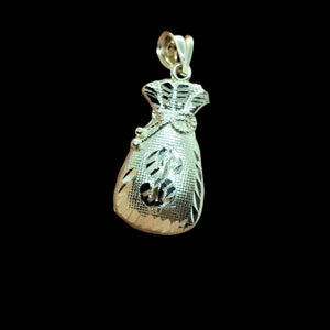 10K Solid Yellow Gold Money Bag with Dollar Sign Pendant