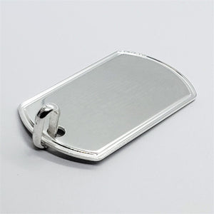 925 Sterling Silver Raised Border Polished Dog Tag Pendant