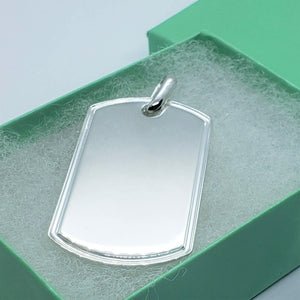 925 Sterling Silver Raised Border Polished Dog Tag Pendant