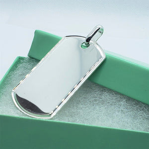 925 Sterling Silver Raised Border Polished Dog Tag Pendant