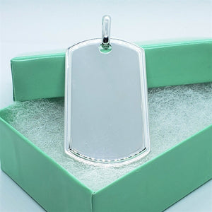 925 Sterling Silver Raised Border Polished Dog Tag Pendant