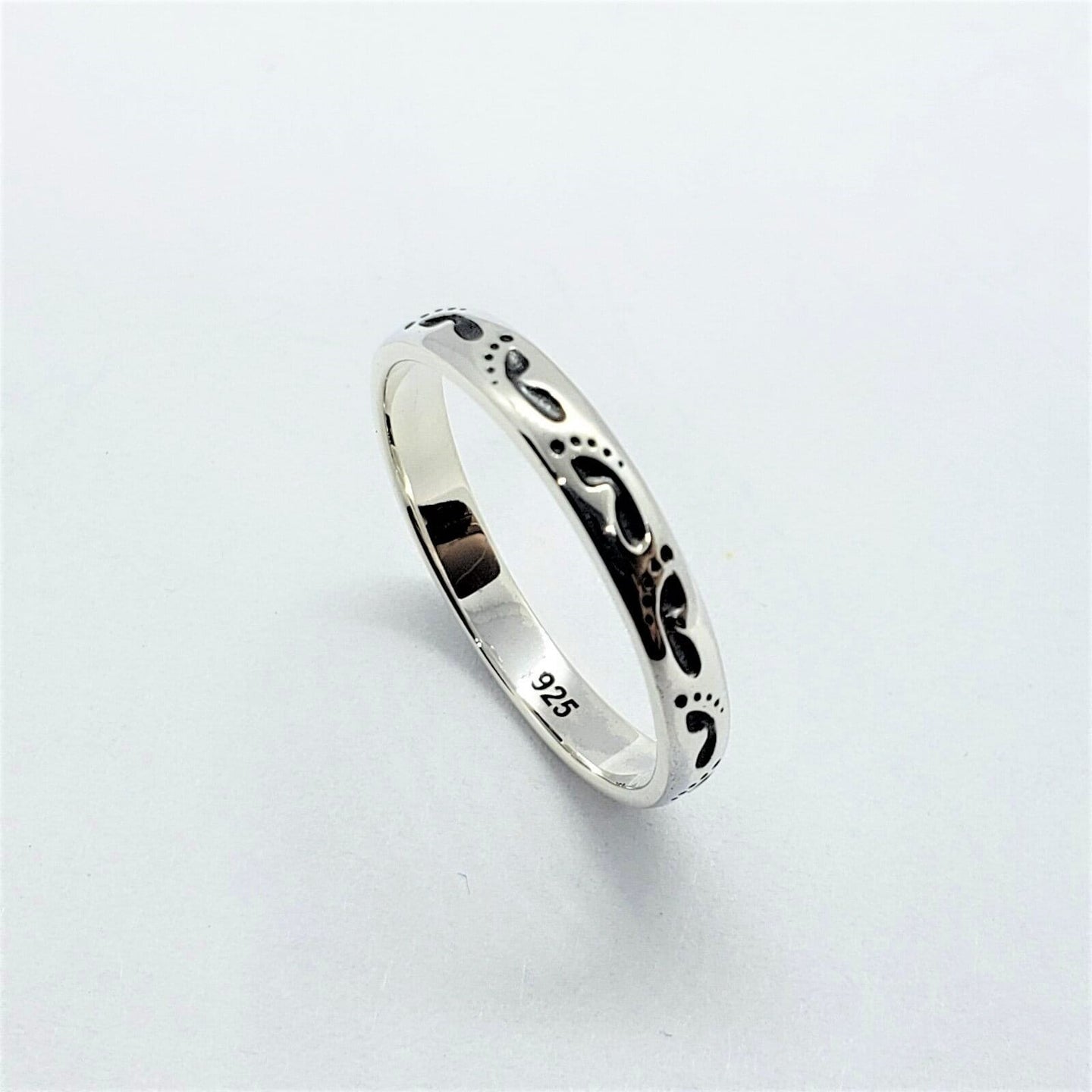 925 Sterling Silver Footprints Stackable Ring