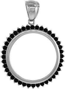 925 Sterling Silver Quarter Dollar Coin Halo with Black White CZ Bezel