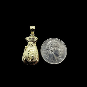 10K Solid Yellow Gold Money Bag with Dollar Sign Pendant