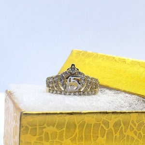 10K 14K Solid Yellow Gold Point Crown Sweet 15 Quinceañera Ring with CZ