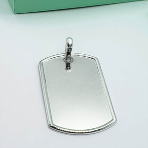 925 Sterling Silver Raised Border Polished Dog Tag Pendant