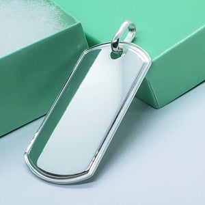 925 Sterling Silver Raised Border Polished Dog Tag Pendant