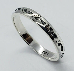 925 Sterling Silver Footprints Stackable Ring