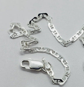 925 Sterling Silver 3.7mm Flat Mariner Link Bracelet Necklace Chain