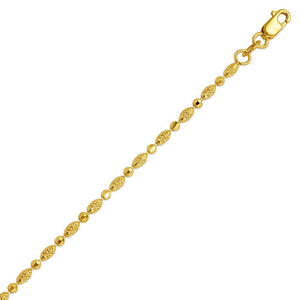 14K Solid Yellow Gold D/C 2mm Bead Necklace Chain