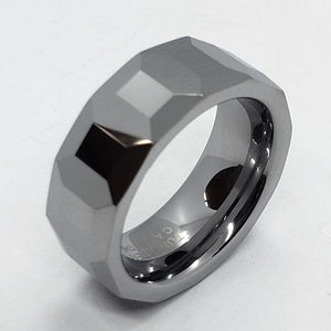 Tungsten Carbide Faceted Dome Octagon Patterns Wedding Band Ring 8mm