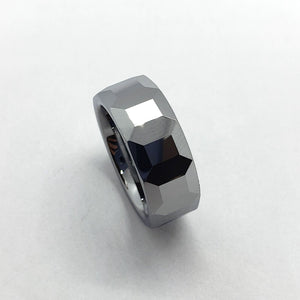 Tungsten Carbide Faceted Dome Octagon Patterns Wedding Band Ring 8mm