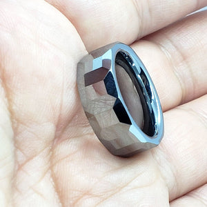 Tungsten Carbide Faceted Dome Octagon Patterns Wedding Band Ring 8mm