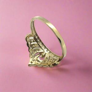 10K 14K Solid Yellow Gold Point Crown Sweet 15 Quinceañera Ring with CZ