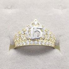 Load image into Gallery viewer, 10K 14K Solid Yellow Gold Point Crown Sweet 15 Quinceañera Ring with CZ
