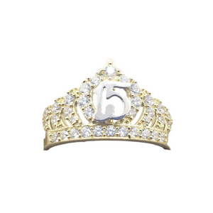 10K 14K Solid Yellow Gold Point Crown Sweet 15 Quinceañera Ring with CZ