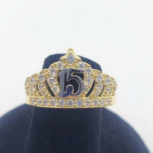 10K 14K Solid Yellow Gold Point Crown Sweet 15 Quinceañera Ring with CZ