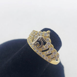 10K 14K Solid Yellow Gold Point Crown Sweet 15 Quinceañera Ring with CZ