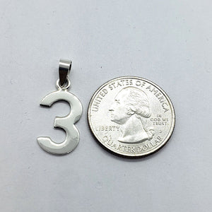 925 Sterling Silver Number 3 Pendant Charm with/out Chain