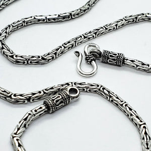 925 Sterling Silver 2.5mm Round Antiqued Finish Byzantine Chain