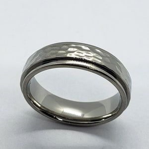 Titanium Hammered Ring Band with Beveled Edges