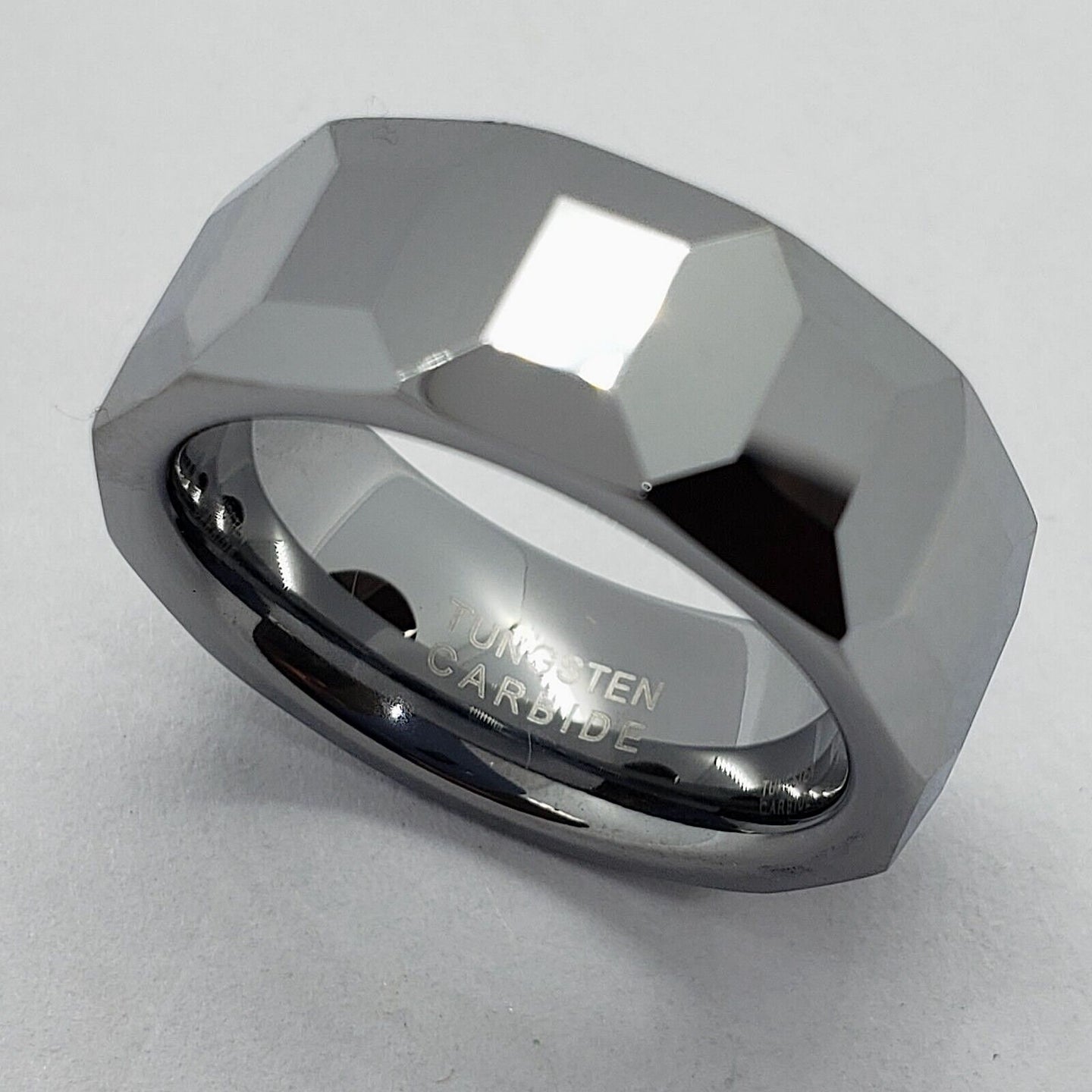 Tungsten Carbide Faceted Dome Octagon Patterns Wedding Band Ring 8mm