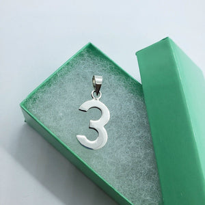 925 Sterling Silver Number 3 Pendant Charm with/out Chain