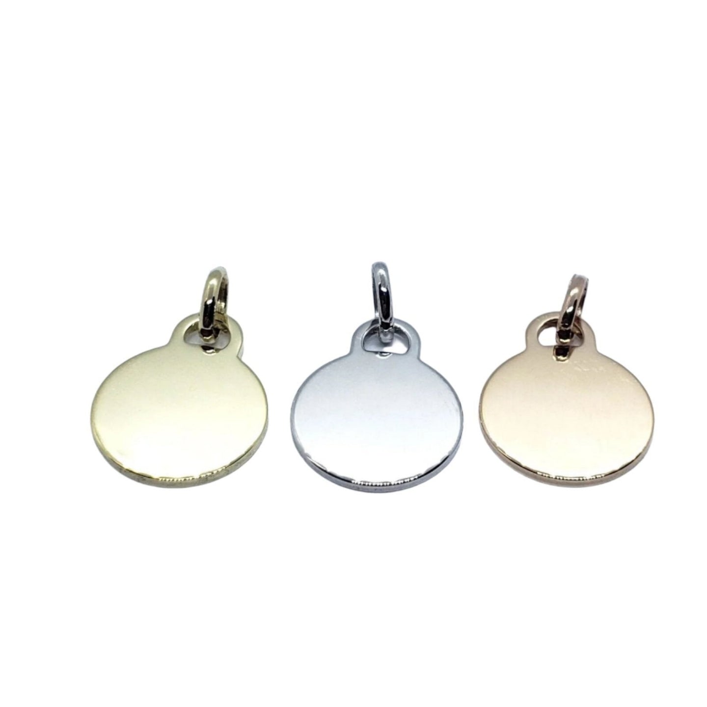 14K Yellow White Gold Plain Round Disc Dog Tag Pendant