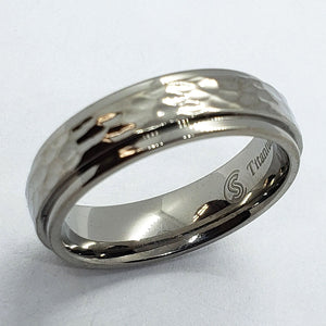 Titanium Hammered Ring Band with Beveled Edges