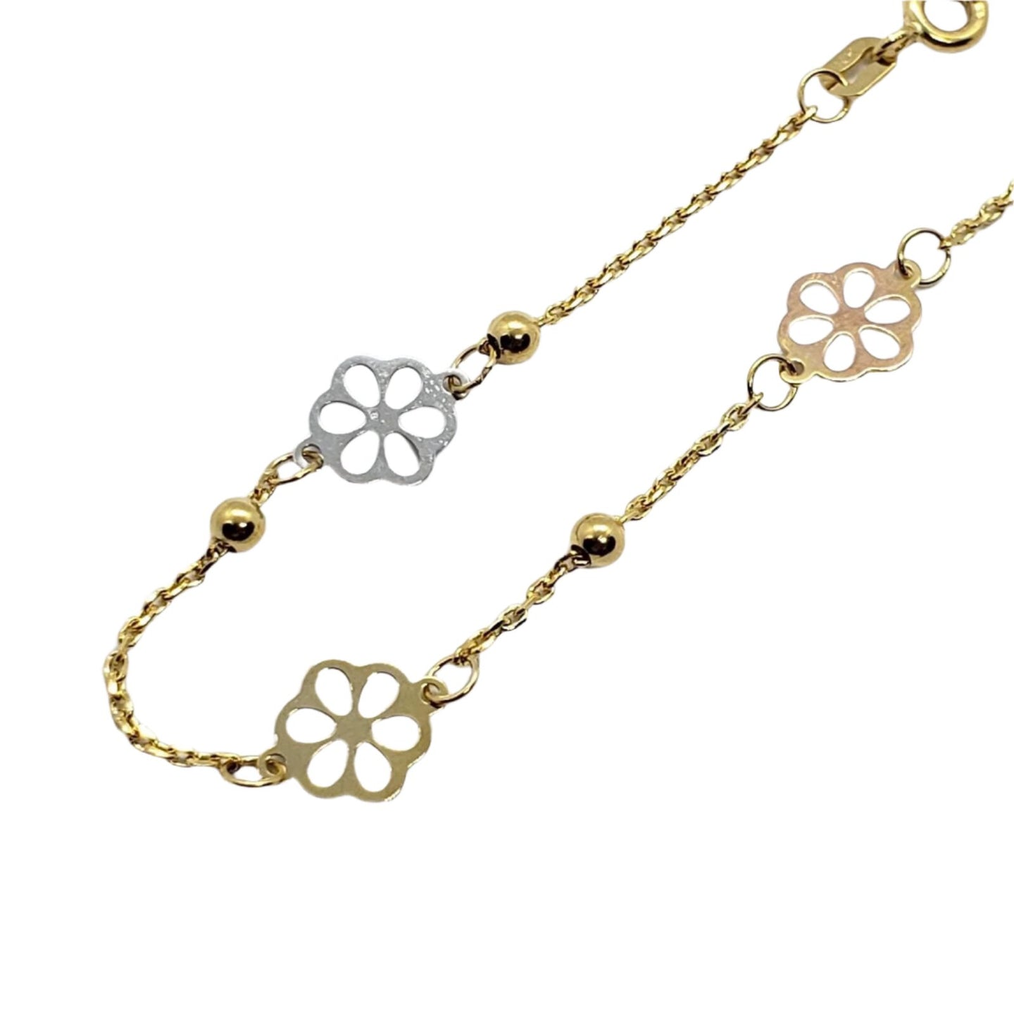 14K Tricolor Gold Flower Anklet Bracelet Chain 10